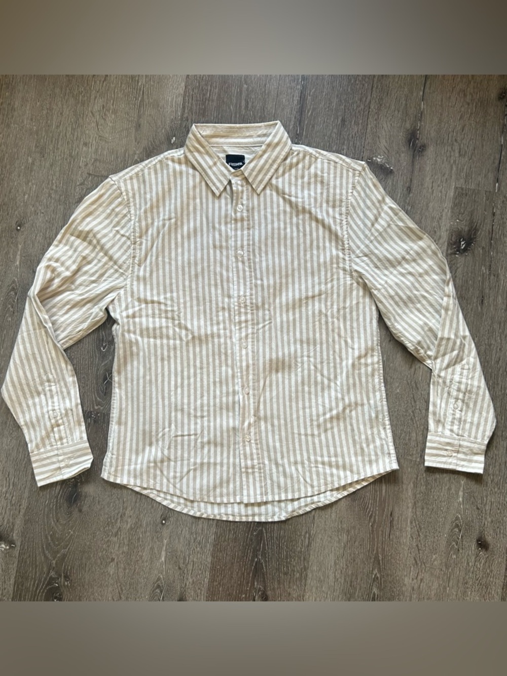 NWOT Small Tillys RSQ Long Sleeve Striped Cotton Button Down Shirt Beige Tan‎